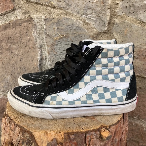 Vans Grey and White Checkered High-Tops with Black Suede Mens 7.5 Womens 9 - Picture 1 of 11